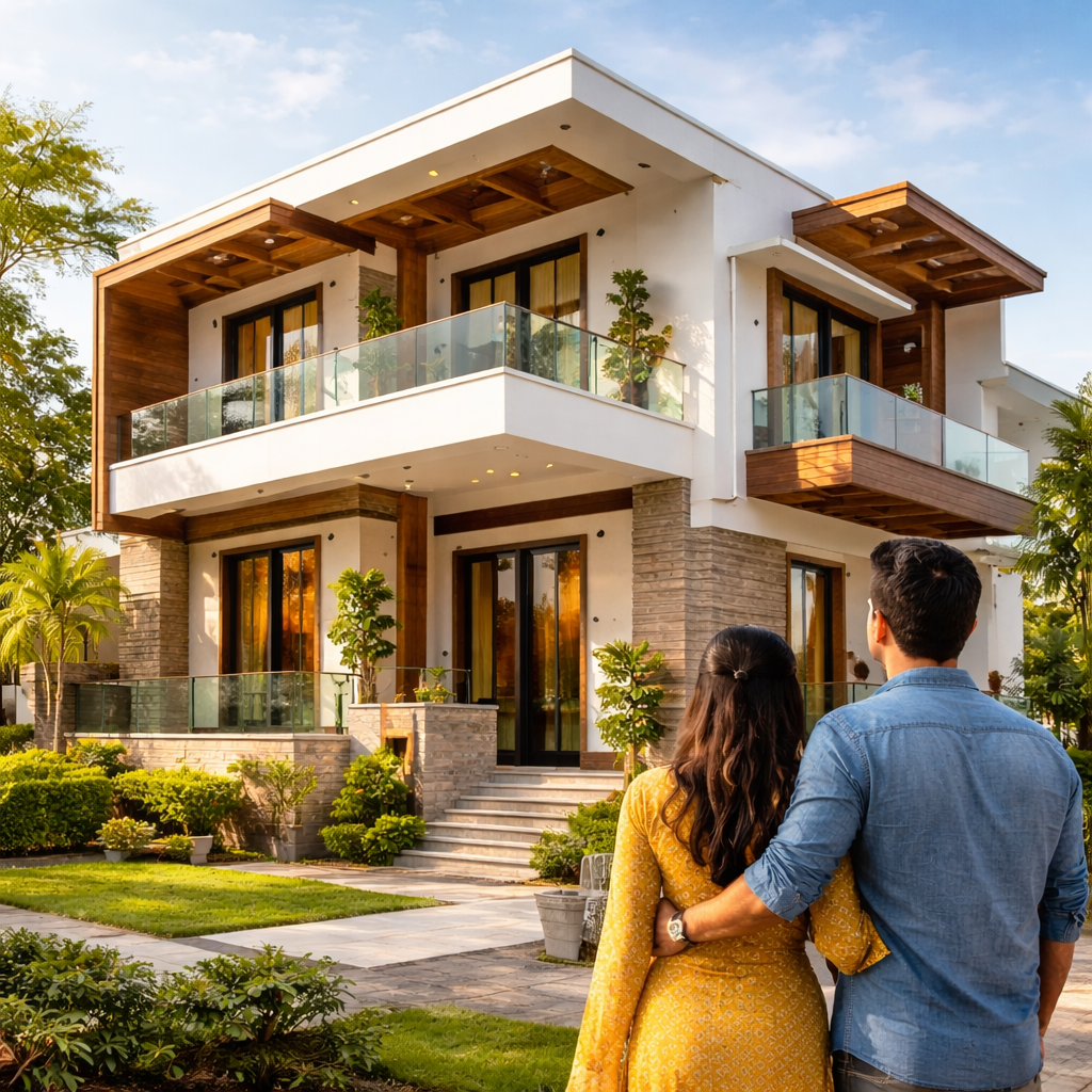 Turnkey construction services in Jaipur modern house design with couple new home Rajasthan